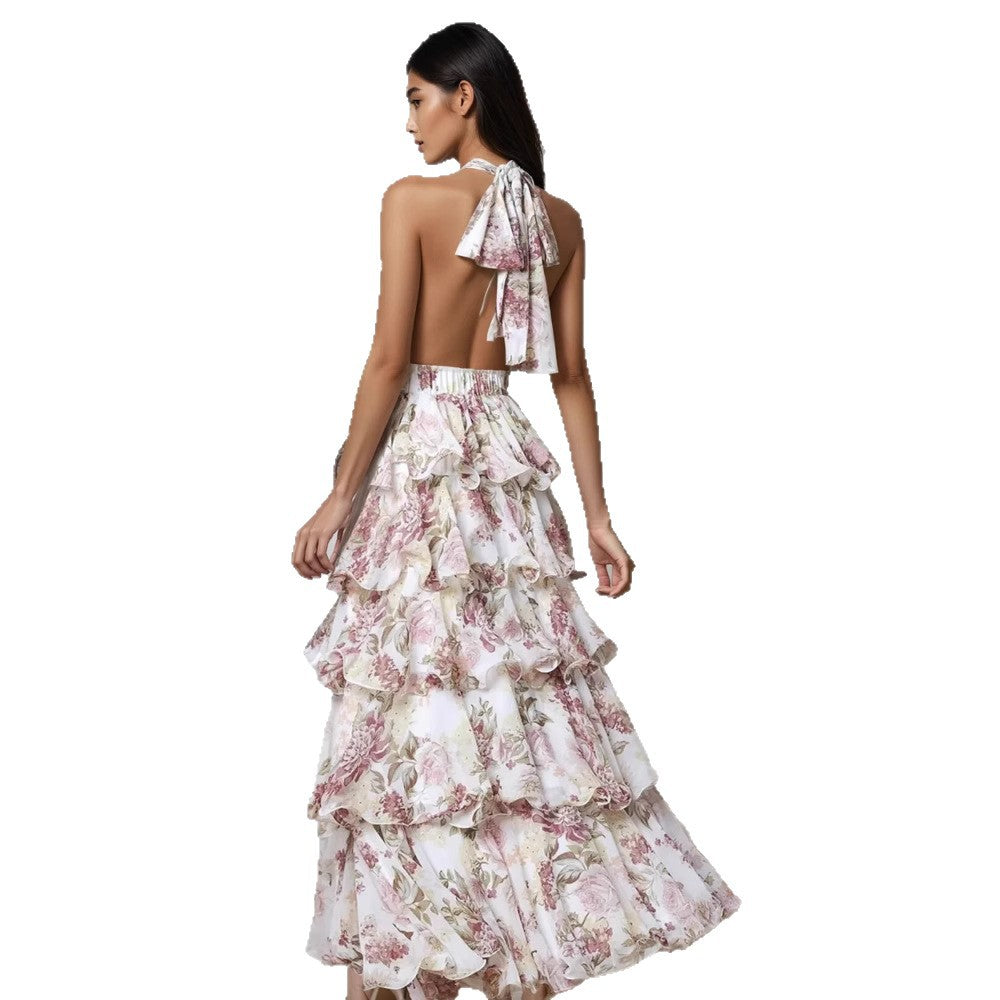 Woman wearing a floral dress with a white background