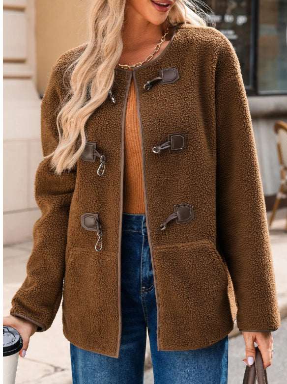 Toggle Button Teddy Coat | Apricot & Coffee | S–2XL