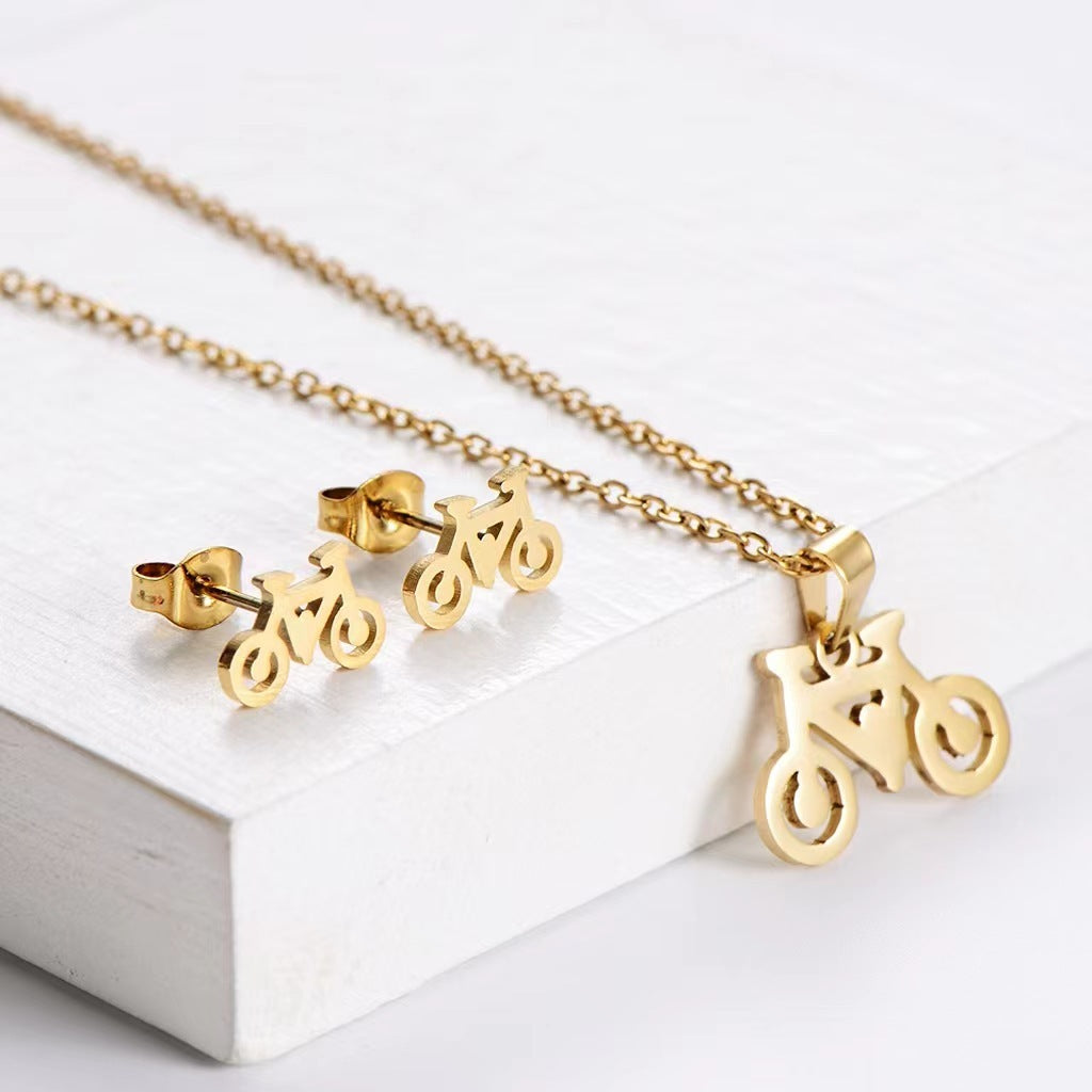 Stainless Steel Three Pieces Ground Stall Night Market Source Earrings Bicycle Female