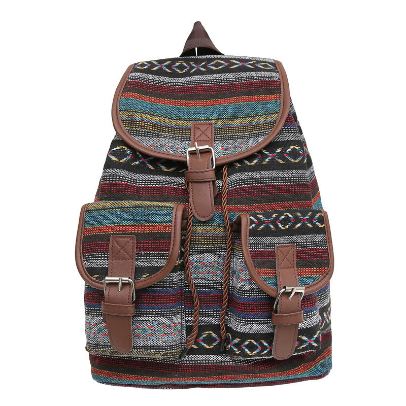 National Style Contrast Color Backpack - Large Capacity Travel Bag