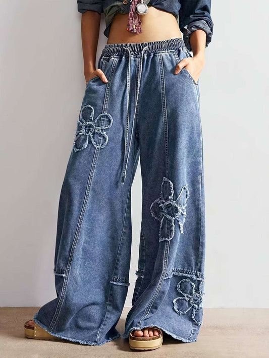 Women's Slim-Fit Polyester Denim-Look Trousers | Blue | XS–XL