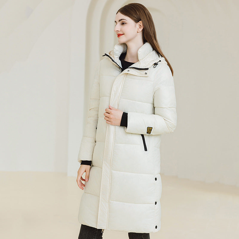 Women's Winter Warm Hooded Coat with Pockets - Adult Long Cotton Jacket