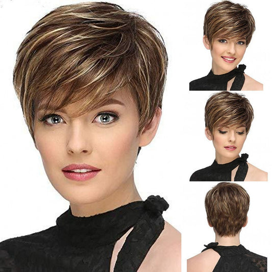 Woman with styled hair and multiple angles of the same hairstyle.