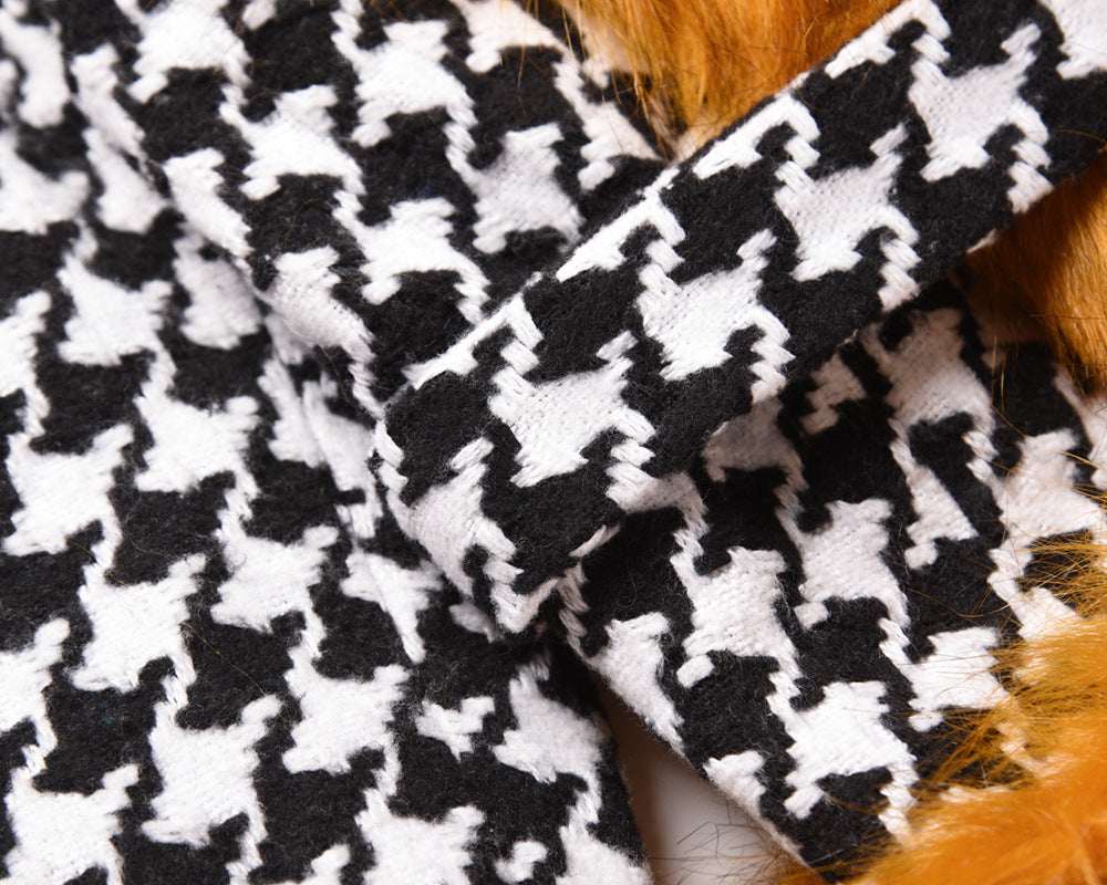 Houndstooth Colour-Block Cropped Blazer | Grey & Orange | S–2XL