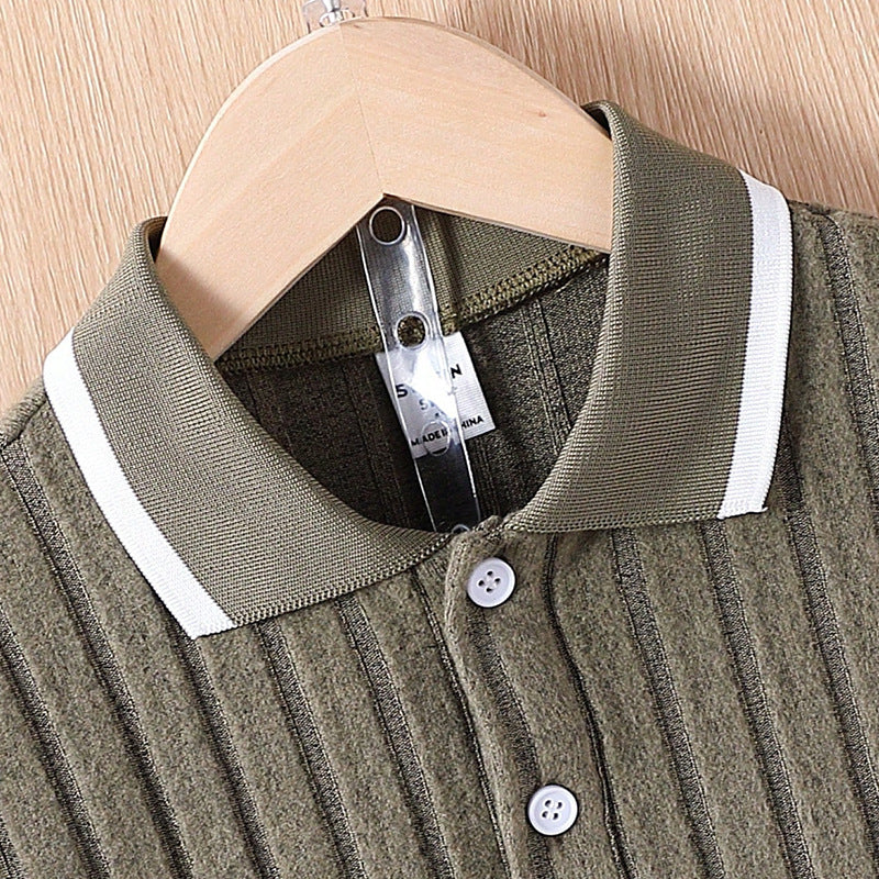 Children's Polo Collar Striped Shorts - Unisex Kids Summer Wear
