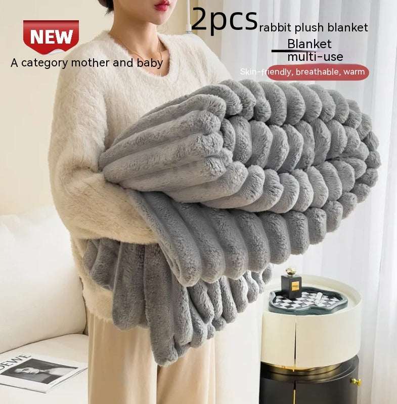 Luxury Double-Sided Velvet Blanket - Ultra Soft Rabbit Fur Throw