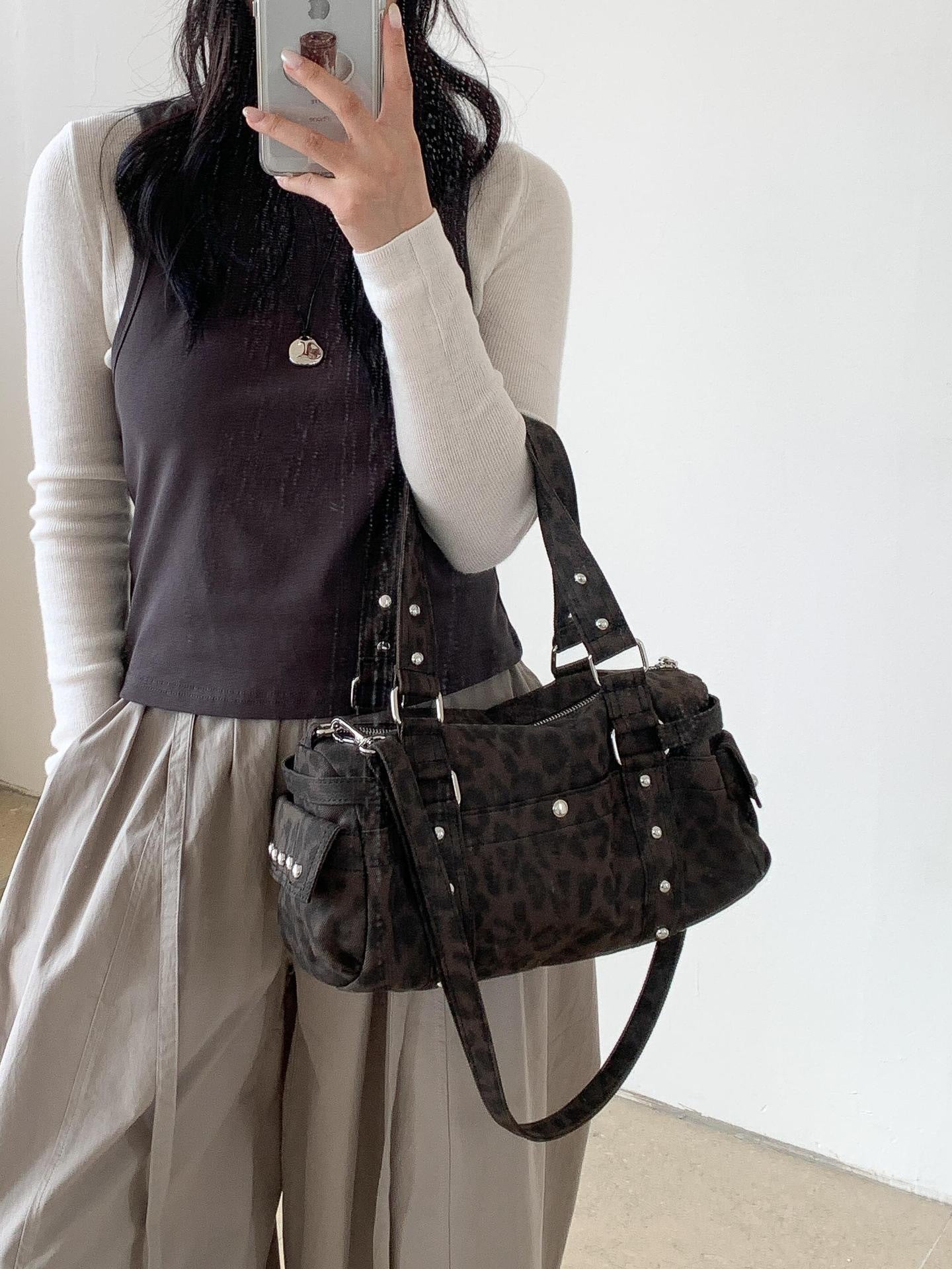 Retro Leopard Print Plush Handbag - Stylish Soft Crossbody Bag