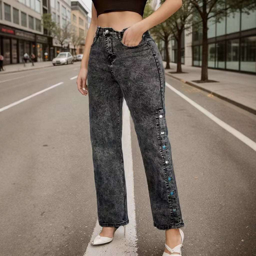 Women's Retro Stretch Flared Jeans | Multi-Button | Black | S–2XL