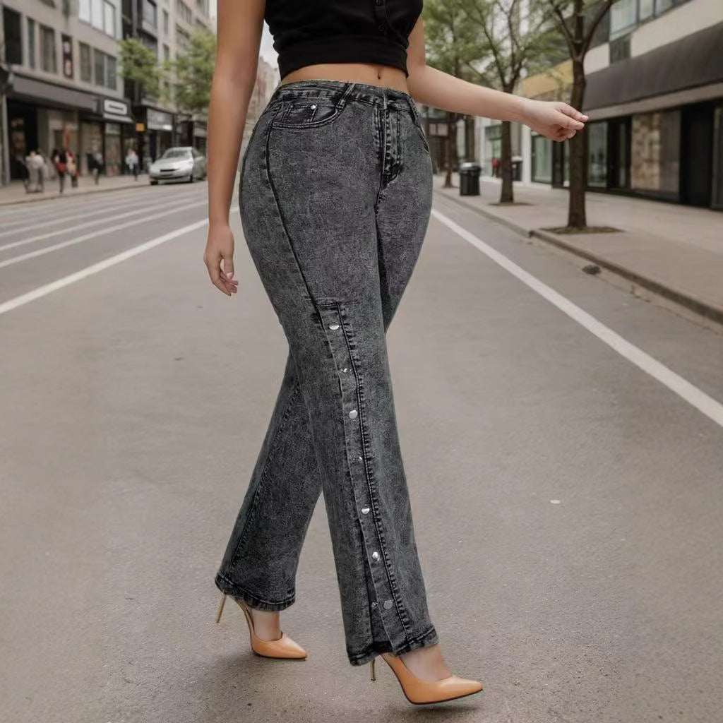 Women's Retro Stretch Flared Jeans | Multi-Button | Black | S–2XL