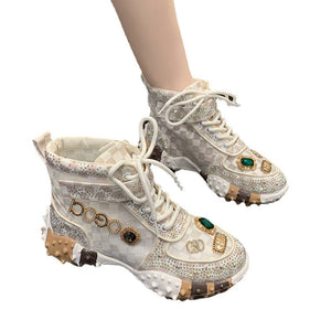La Lettrine — Canvas Platform Letter-Embossed Lace-Up Sneaker
