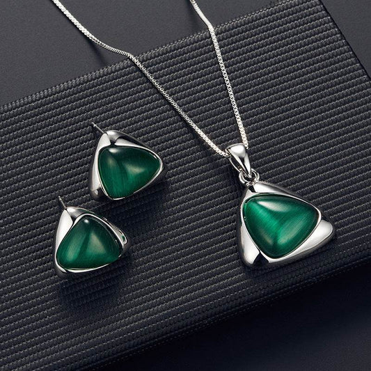 Geometric Triangle Cat-eye Necklace And Earrings Suite - Millivan supplies 