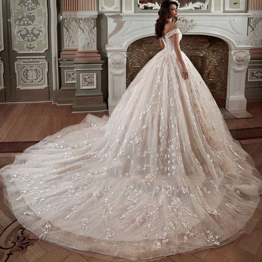 Women's French Mori Off-Shoulder Wedding Dress – Simple Elegant Bridal Gown with Straps | White | US 2–16 & 14W–26W