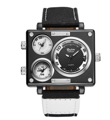 Men's Multi Time Zone Square Canvas Watch