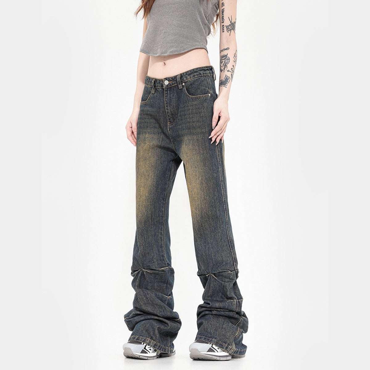 Women's Vintage Crumpled Bootcut Jeans | Blue | S–M