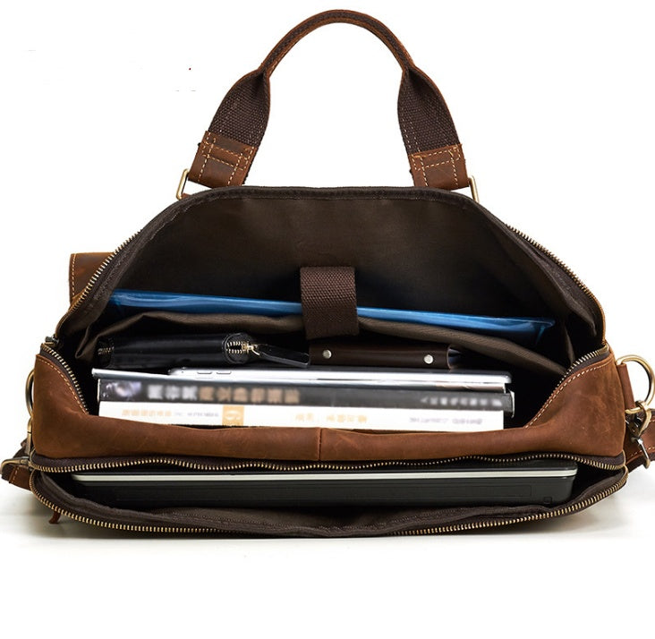 Cartable First-Layer Cowhide Leather Briefcase