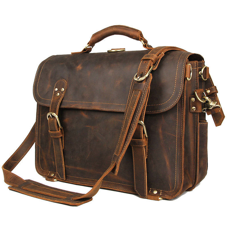 Messager Crazy Horse Cowhide Leather Messenger Bag