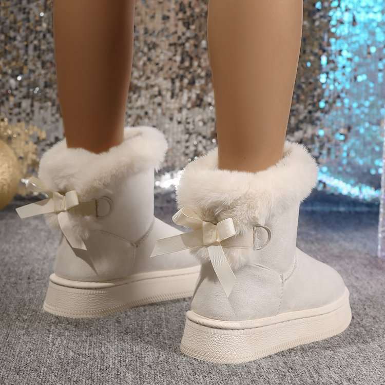 Winter Snow Boots With Bowknot Warm Plush Short Boot Women