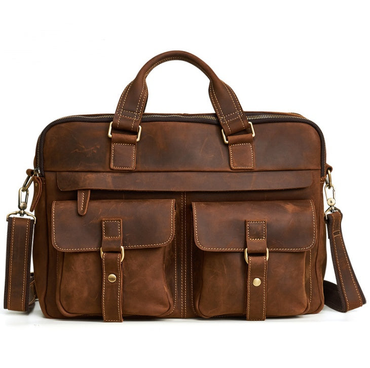 Cartable First-Layer Cowhide Leather Briefcase