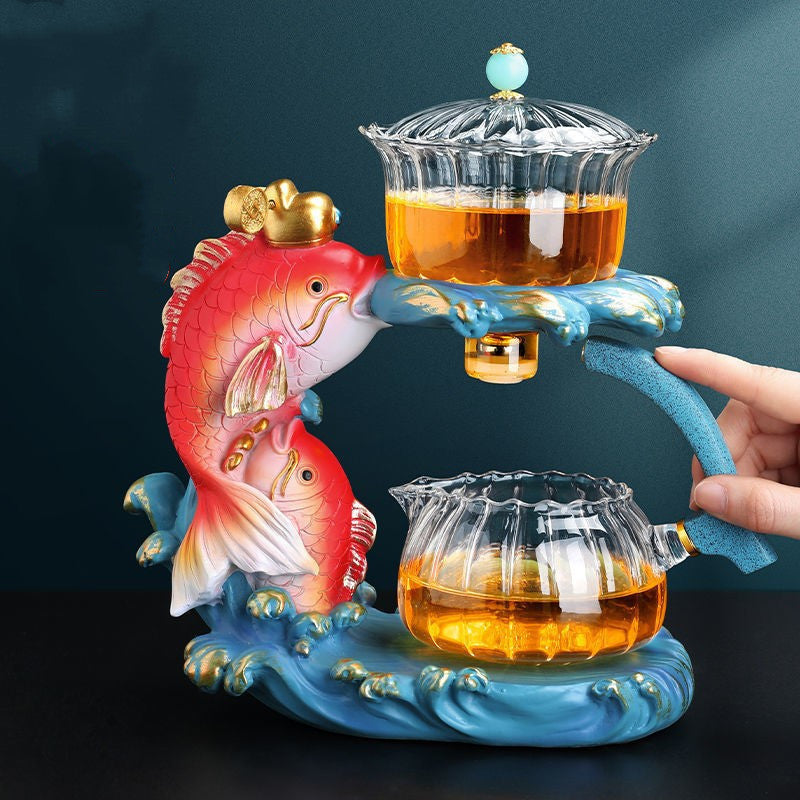 Home Living Room Induction Teapot Glass Automatic Tea Set - Fish Shape Design