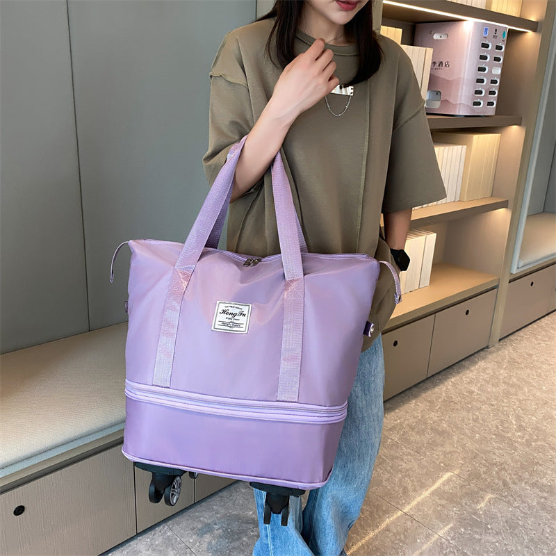 Universal Wheel Travel Bag - Double Layer Dry Wet Separation Fitness Yoga Sports Handbag