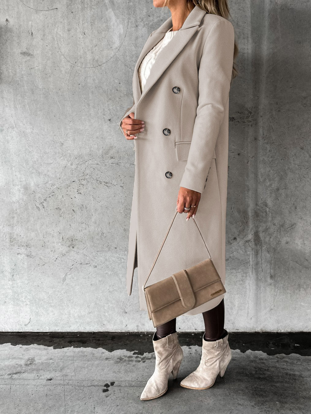 Women's Long Sleeve Lapel Coat - Adult Winter Fashion Double Breasted Slim Jacket