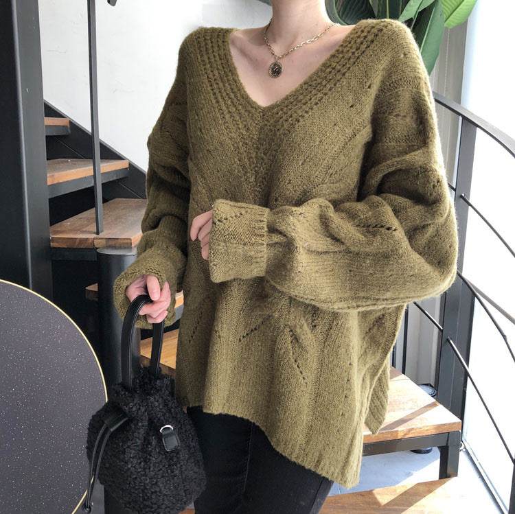 Loose, Lazy And Comfortable Medium Length Jacquard Hollow Out Sweater - Millivan supplies 