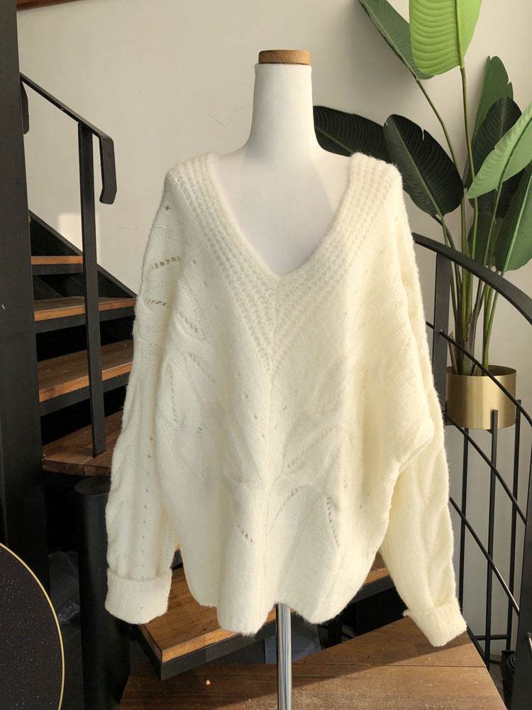 Loose, Lazy And Comfortable Medium Length Jacquard Hollow Out Sweater - Millivan supplies 
