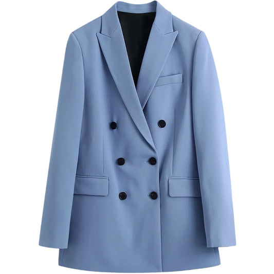 Light blue blazer with black buttons on a white background by millivan