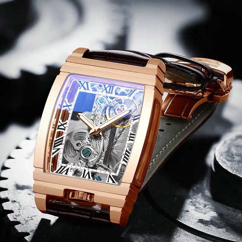 Unisex Hollow Flywheel Mechanical Watch – Creative Open-Work Single Bridge 42mm Stainless Steel | Gold & Silver Styles