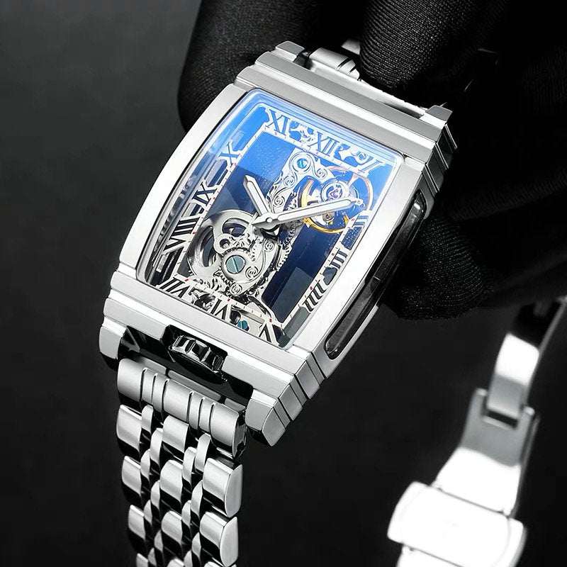 Unisex Hollow Flywheel Mechanical Watch – Creative Open-Work Single Bridge 42mm Stainless Steel | Gold & Silver Styles
