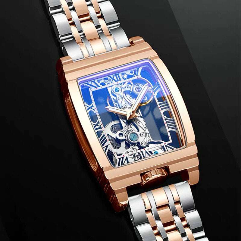 Unisex Hollow Flywheel Mechanical Watch – Creative Open-Work Single Bridge 42mm Stainless Steel | Gold & Silver Styles