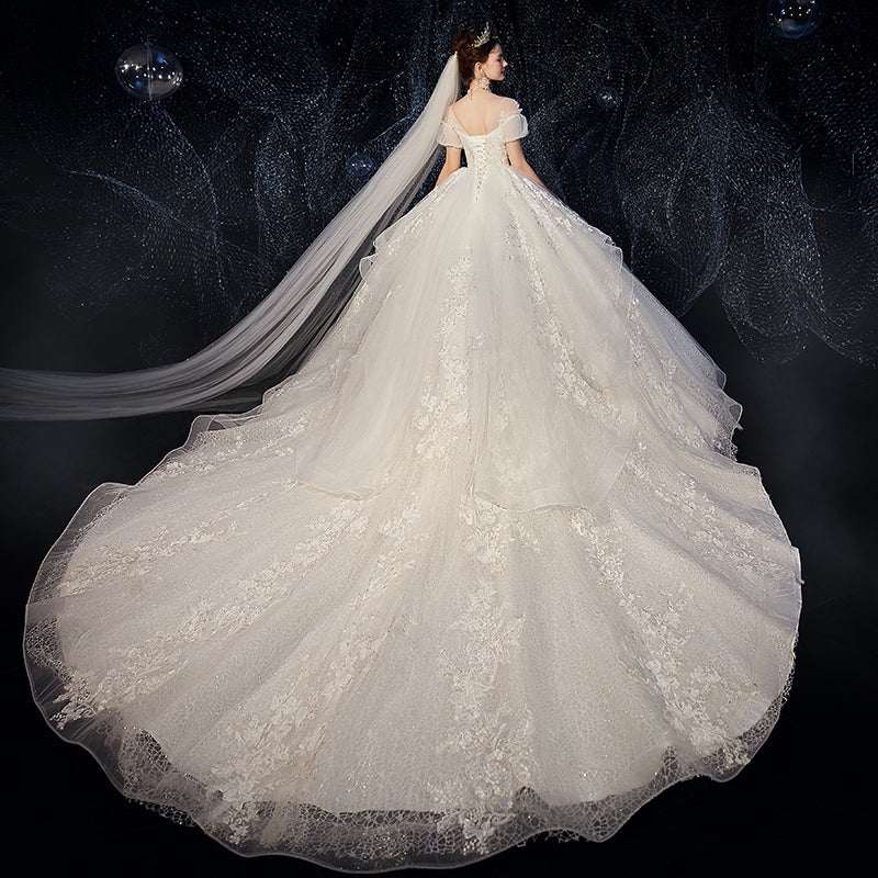 One-Shoulder Mesh Maternity & Slim Fit Wedding Dress | S–4XL
