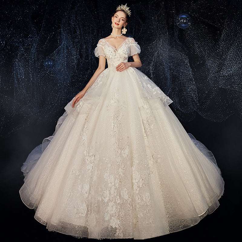 One-Shoulder Mesh Maternity & Slim Fit Wedding Dress | S–4XL