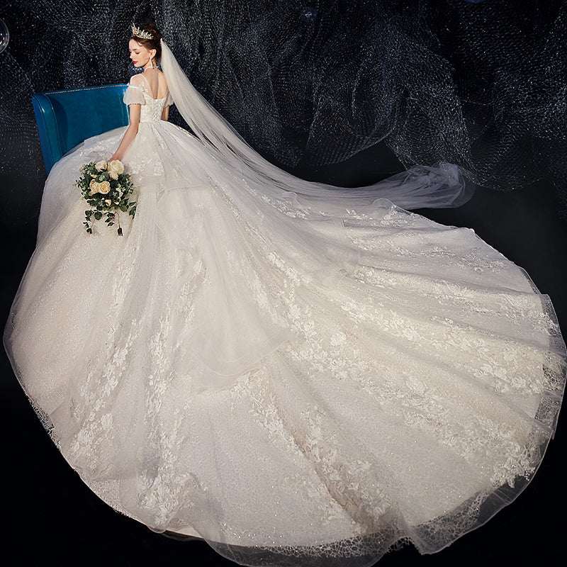 One-Shoulder Mesh Maternity & Slim Fit Wedding Dress | S–4XL