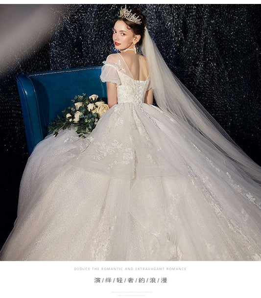 One-Shoulder Mesh Maternity & Slim Fit Wedding Dress | S–4XL