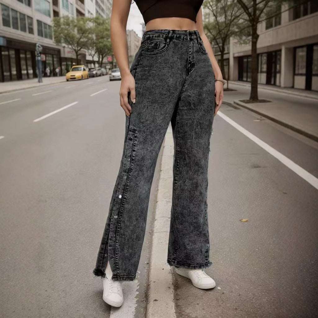 Women's Retro Stretch Flared Jeans | Multi-Button | Black | S–2XL
