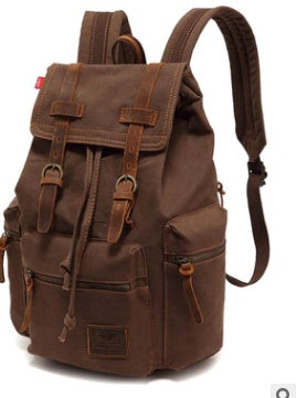 Brown leather backpack on a white background