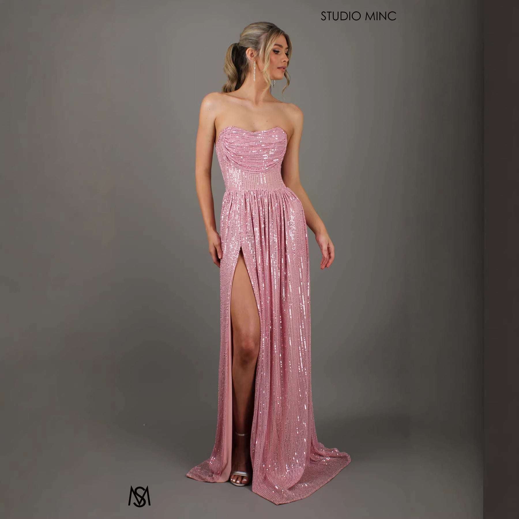 Women's Sequin Spaghetti-Strap High-Waist Slit Maxi Dress | Blue, Champagne & Pink | S–XL