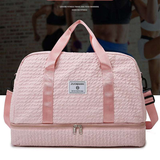 Ruched Travel Duffle Bag - Women's Gym Weekender with Wet/Dry Compartment