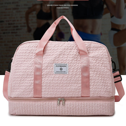 Ruched Travel Duffle Bag - Women's Gym Weekender with Wet/Dry Compartment