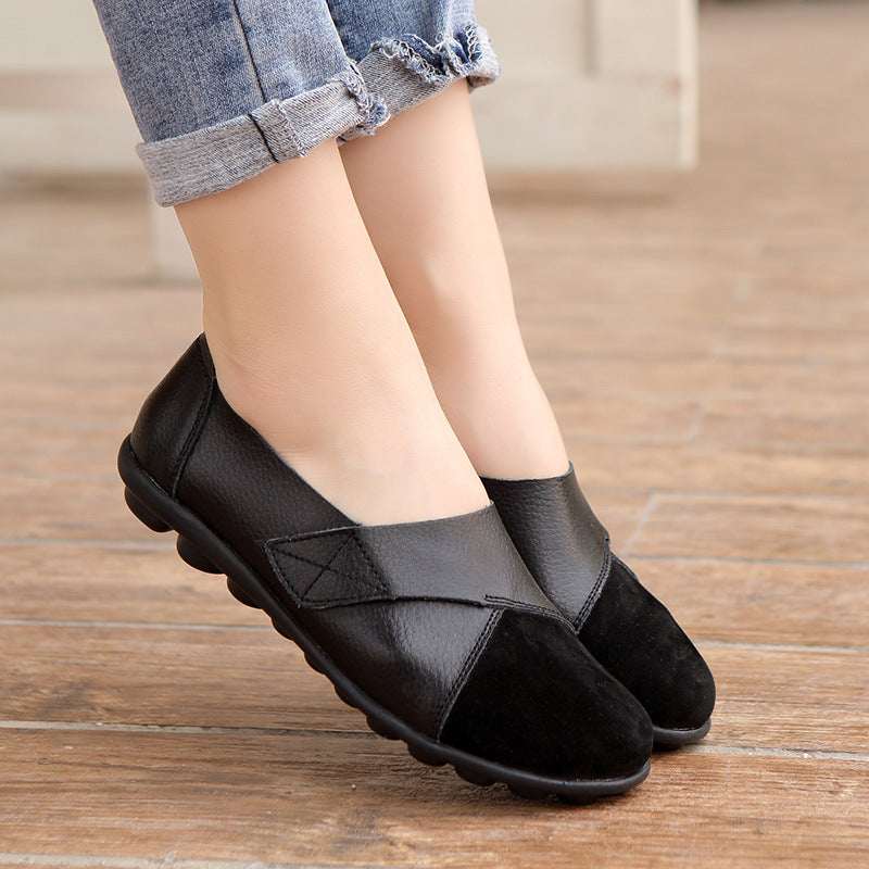 Women's Leather Patchwork Loafers - Soft Sole Flats