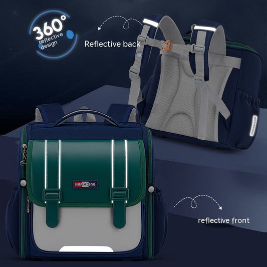 Backpack with reflective design on a dark background