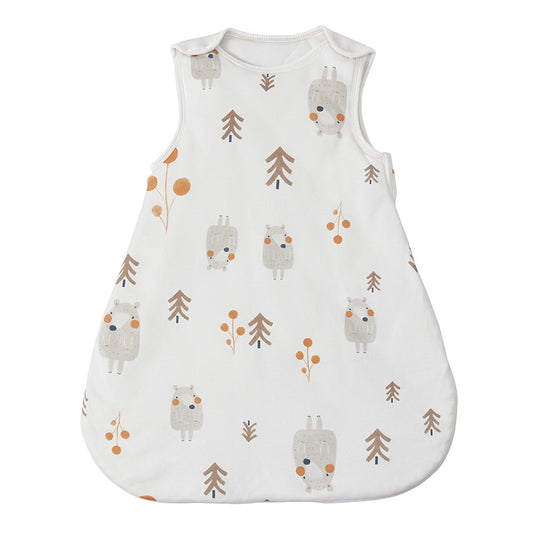 Baby sleeping bag with forest animal pattern on a white background