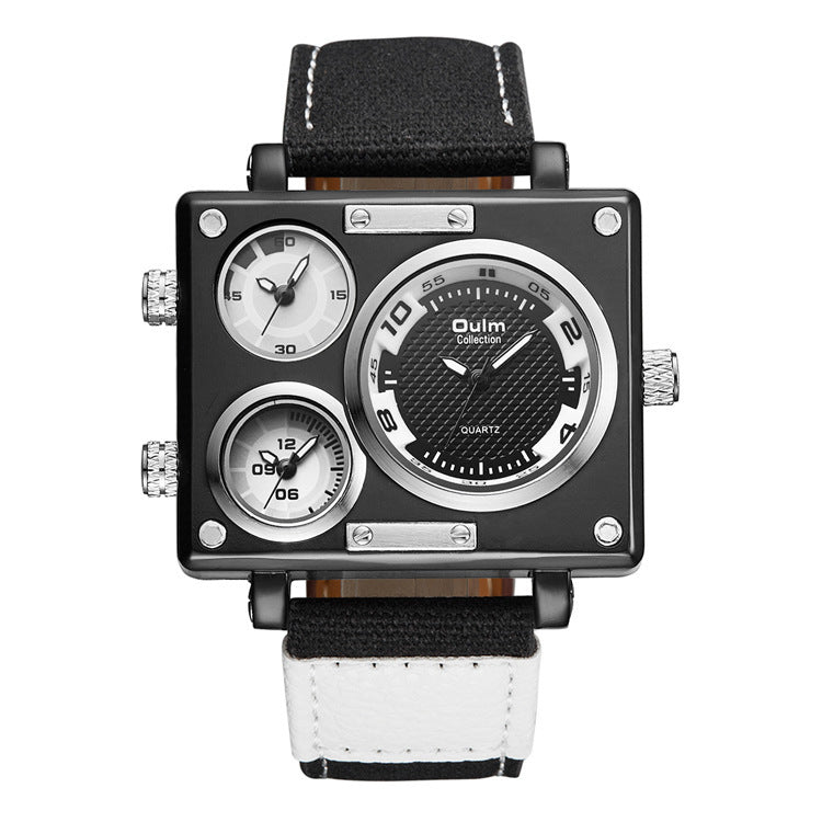 Men's Multi Time Zone Square Canvas Watch