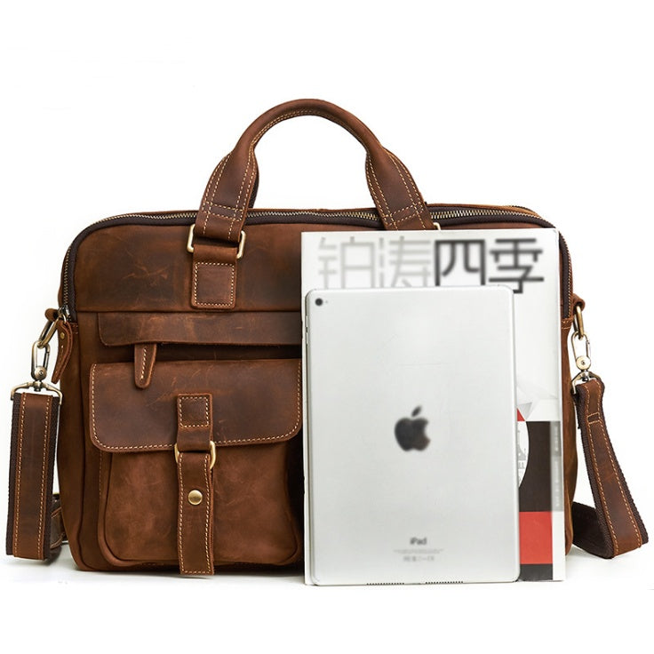Cartable First-Layer Cowhide Leather Briefcase
