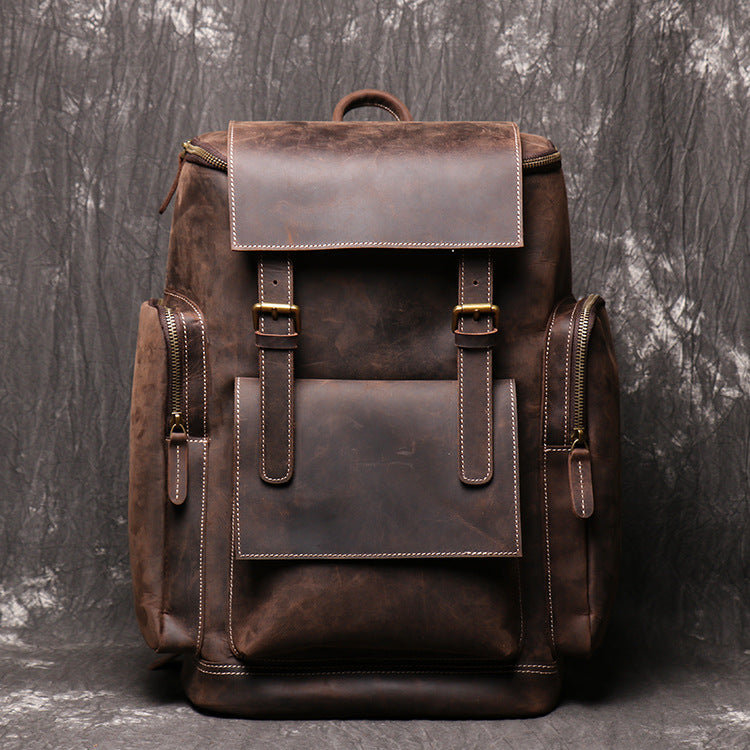 Men's Genuine Leather Laptop Backpack - Large Capacity
