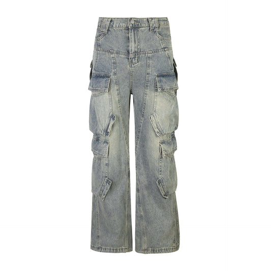 Men's Multi-Pocket Cargo Denim Jeans | Blue | M–2XL