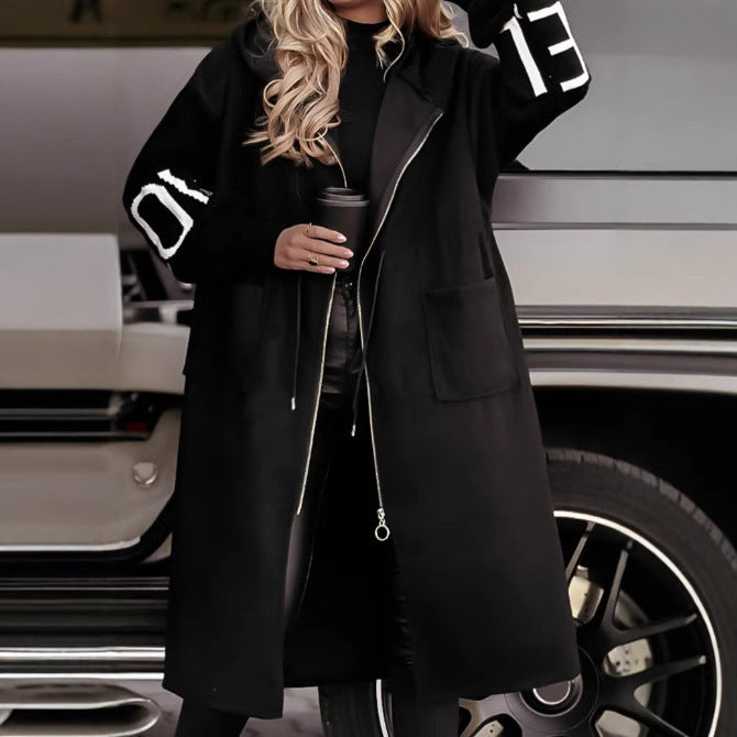 Women's Hooded Windbreaker Jacket - Adult Long Trench Coat Fall Winter