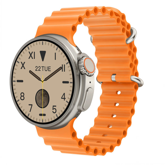 Watch with an orange band on a white background