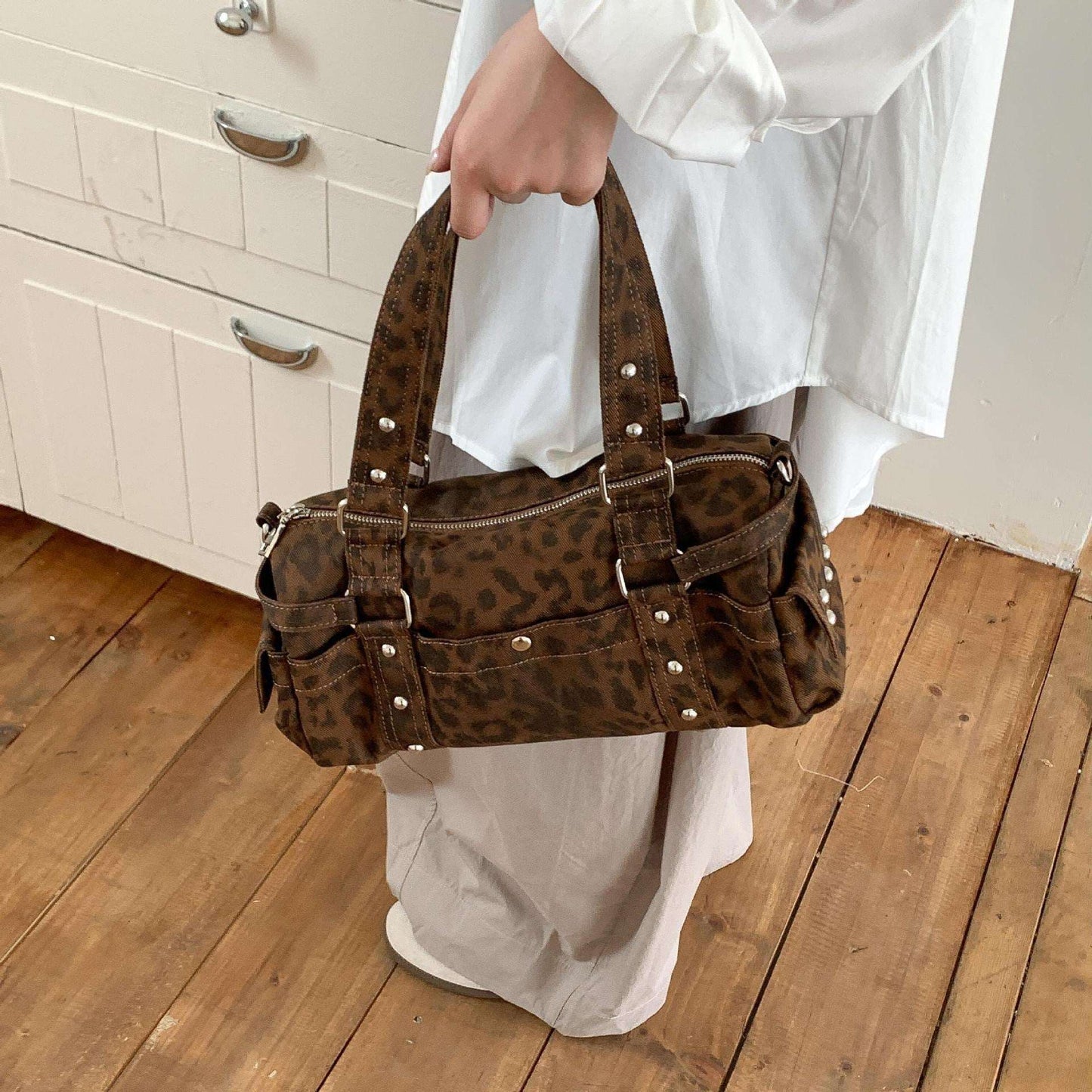 Retro Leopard Print Plush Handbag - Stylish Soft Crossbody Bag